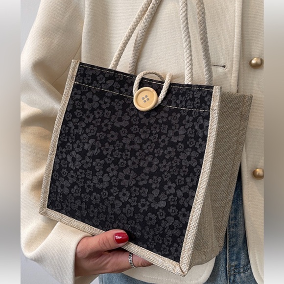 Handbags - Floral Black and Tan Tote Bag NIP